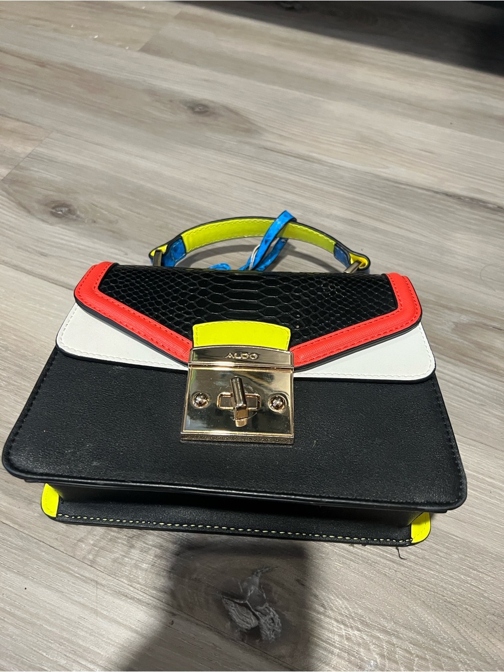 ALDO Black Colorblock Top-Handle Satchel with Yellow, Red & White Accents - Picture 3 of 4
